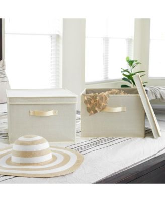 Square Storage Box With Lid, 15”x15”x10”, Cream Linen ( 2 Set)