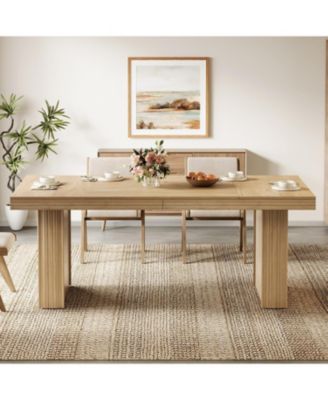 63 Inches Farmhouse Dining Table for 6, Modern Kitchen Table with Fluted Line for Dining Room
