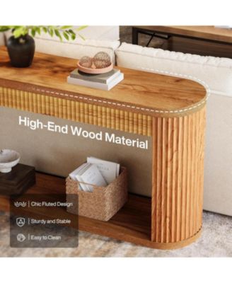 63 Inch Fluted Console Table for Entryway, Narrow Wood Sofa Table Behind Couch