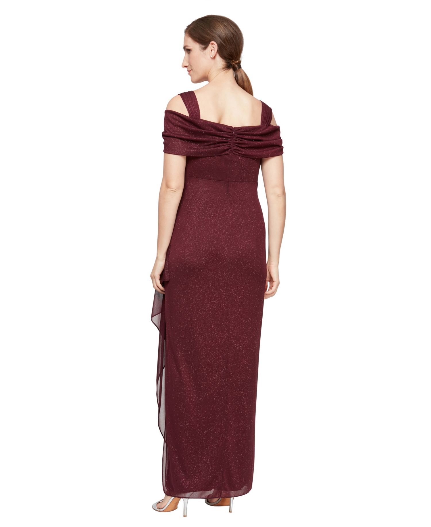 Women's Cold-Shoulder Draped Metallic Gown