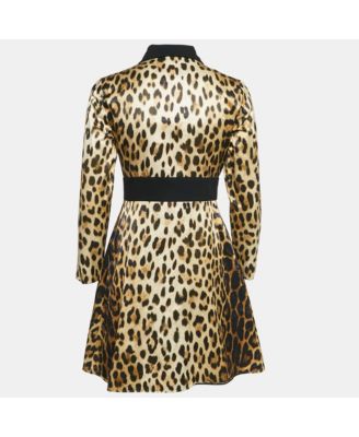 Women's Couture Brown Leopard Print Cotton Blend Shirt Dress