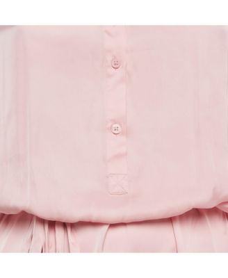 Women's Pink Satin Belted Raos Midi Dress