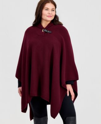 Women's Buckle-Trim Wool-Blend Sweater Poncho