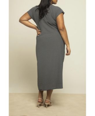 Women's Cinched Striped Print Midi Dress