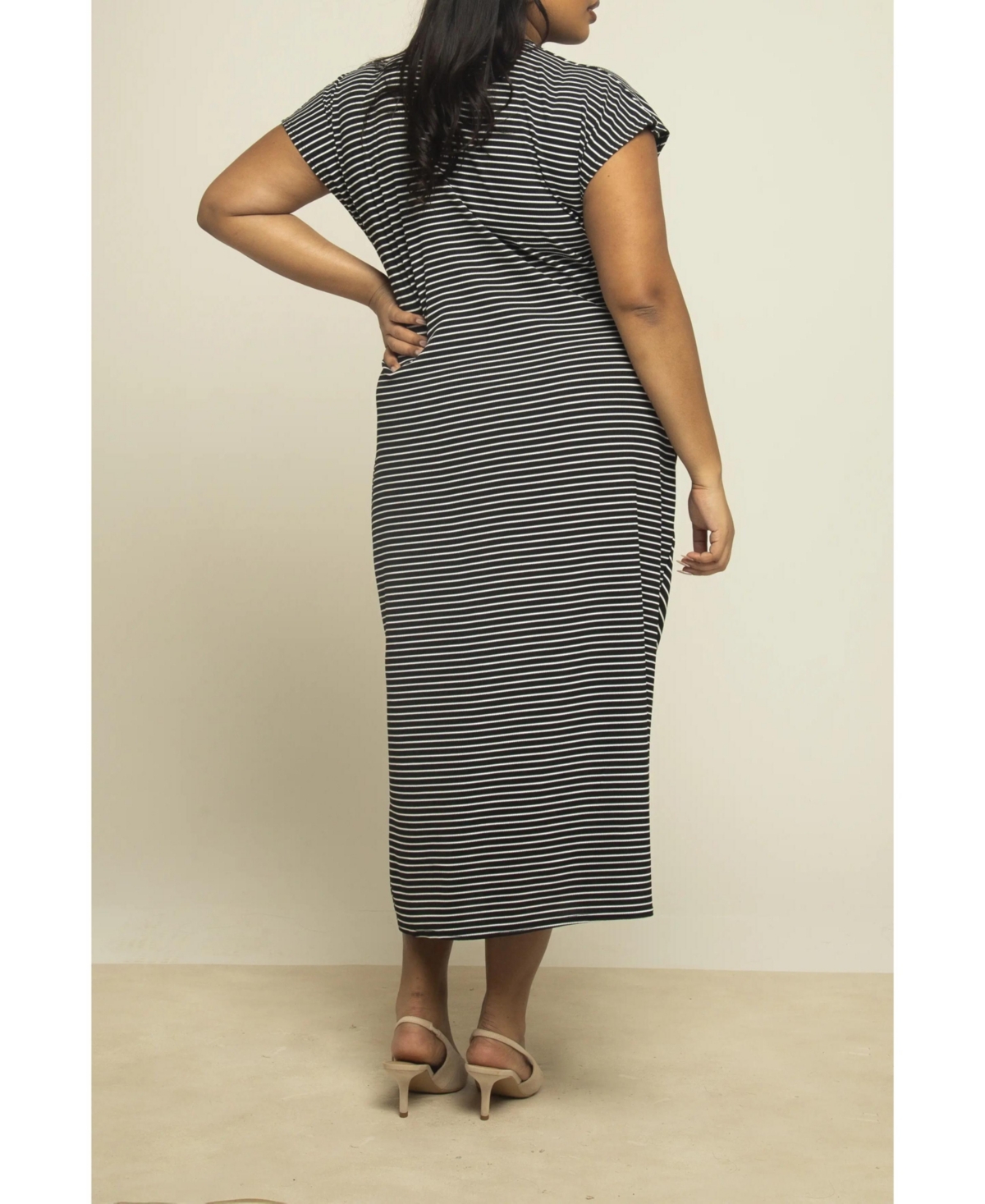Fashion-szn Curve Women's Cinched Striped Print Midi Dress