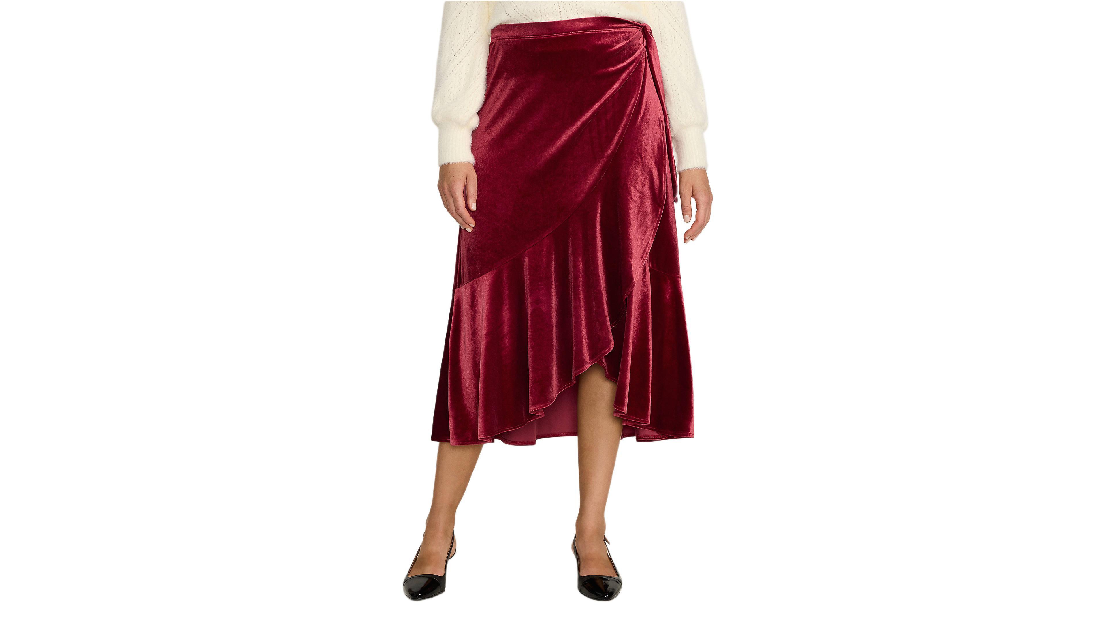 Lands' End Women's Petite Velvet Wrap Midi Skirt