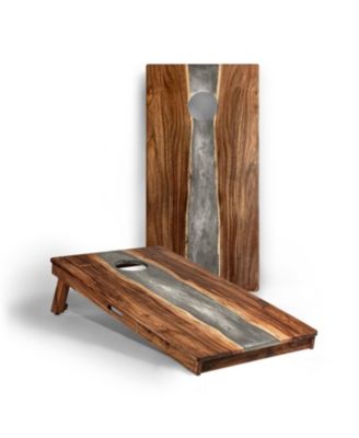 The River Epoxy Resin With Live Edge Acacia Pathfinder Art Cornhole Boards