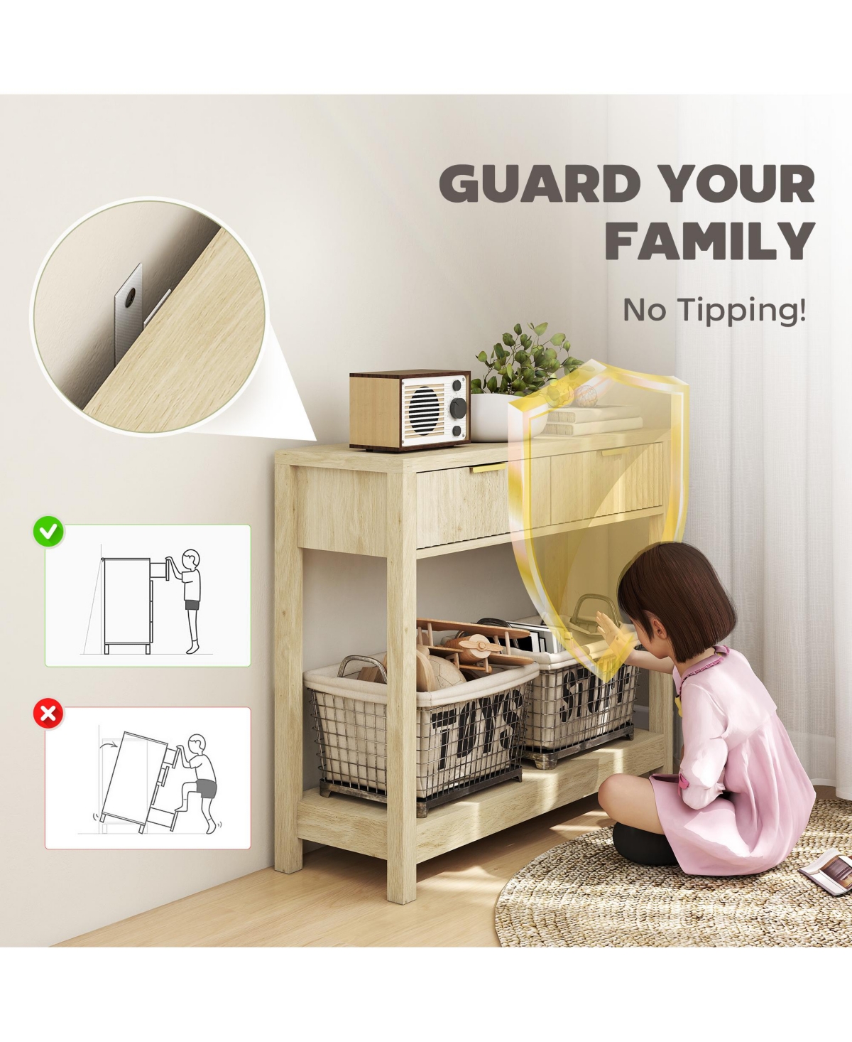 Homcom 35" Modern Console Table with Drawers, Narrow Entryway Table Natural