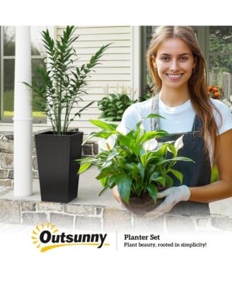 Set of 3 Tall Planters, Indoor and Outdoor Flower Pot Set,