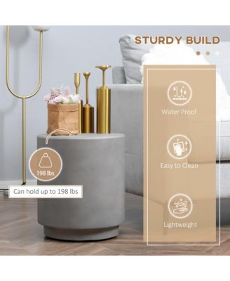 Accent Table with Concrete Finish, Round Side Table, Light