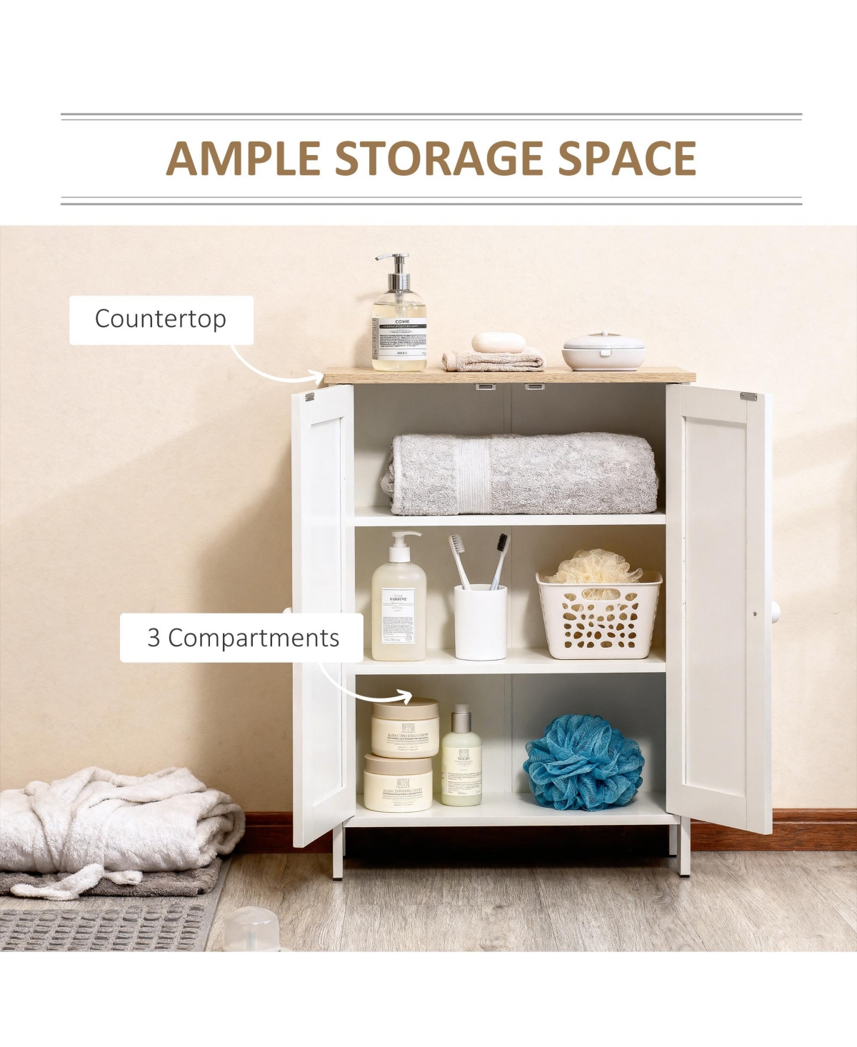 Homcom Modern Storage Cabinet Organizer 2-Door Cupboard w/ Adjustable Shelves, White