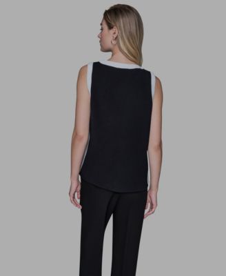 Women's Contrast Sleeveless V-Neck Top