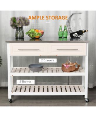 Kitchen Island with Stainless Steel Top, Shelves, Drawers