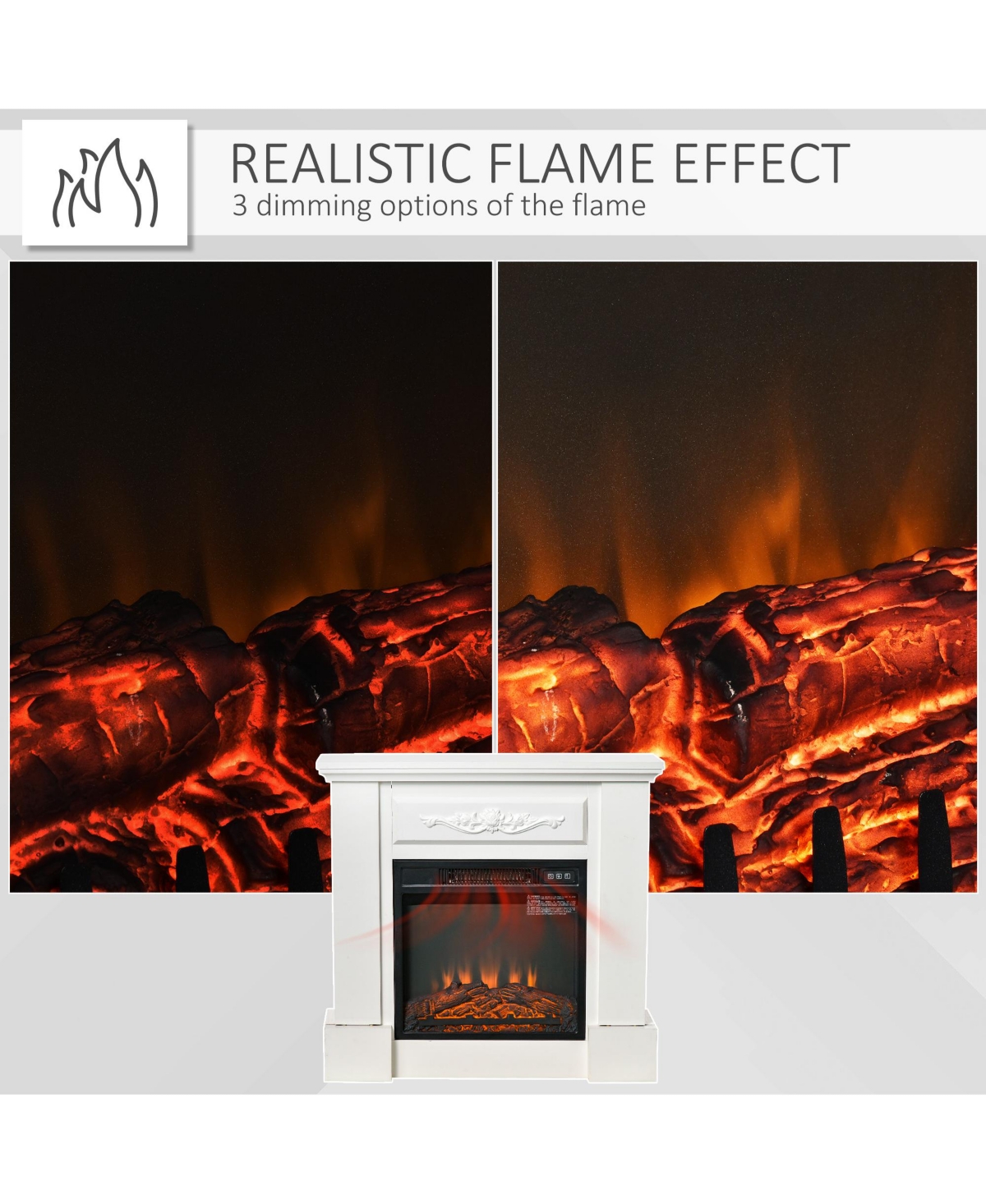 Homcom 32" 1400W Electric Fireplace Mantel w/ Realistic Led Log Heater, White