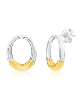 Sterling Silver, Polished Oval Earrings - Two-Tone
