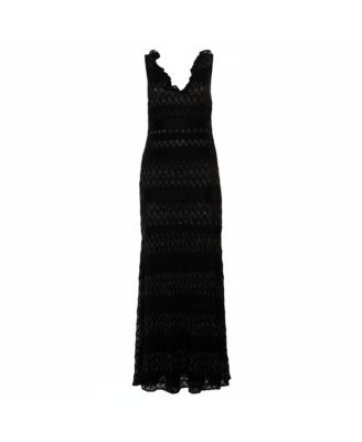 Women's Lurex Knit Ruffled Neck Sleeveless Maxi Dress