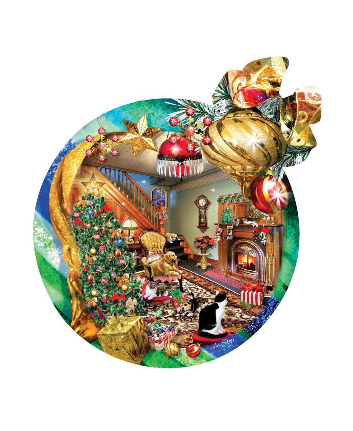 SunsOut Fireside Ornament 750 piece Jigsaw Puzzle for Adults Special Shape Christmas