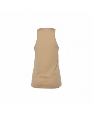 Women's Beige Cotton Logo Printed Tank Top