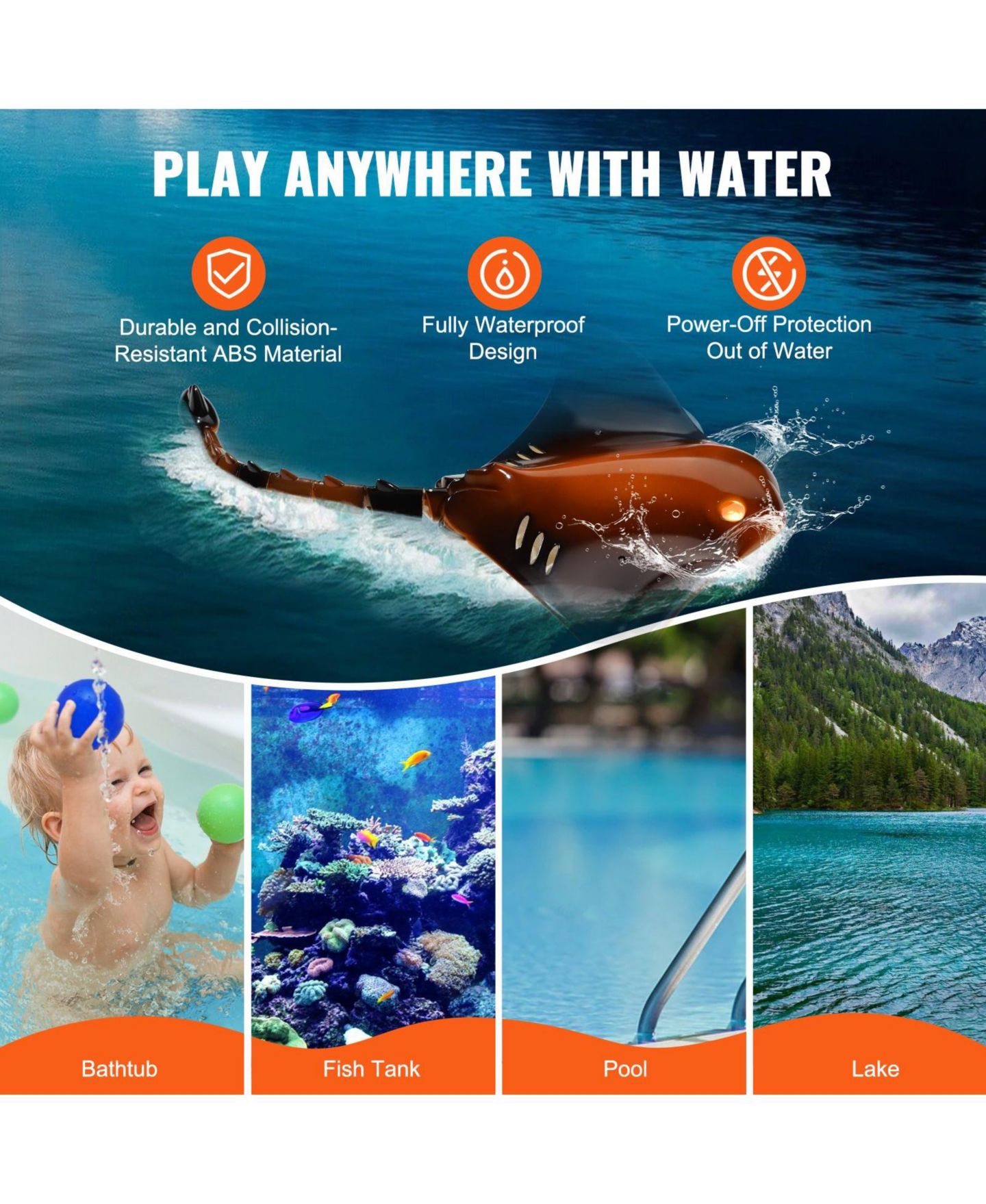Детская игрушка HONGGE Manta Ray Remote-Control LED Swimming Toy, цвет: Коричневый — фото 9