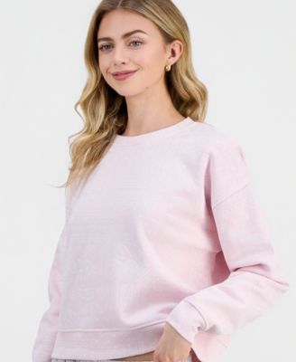 Juniors' Printed Fleece Crewneck Sweatshirt