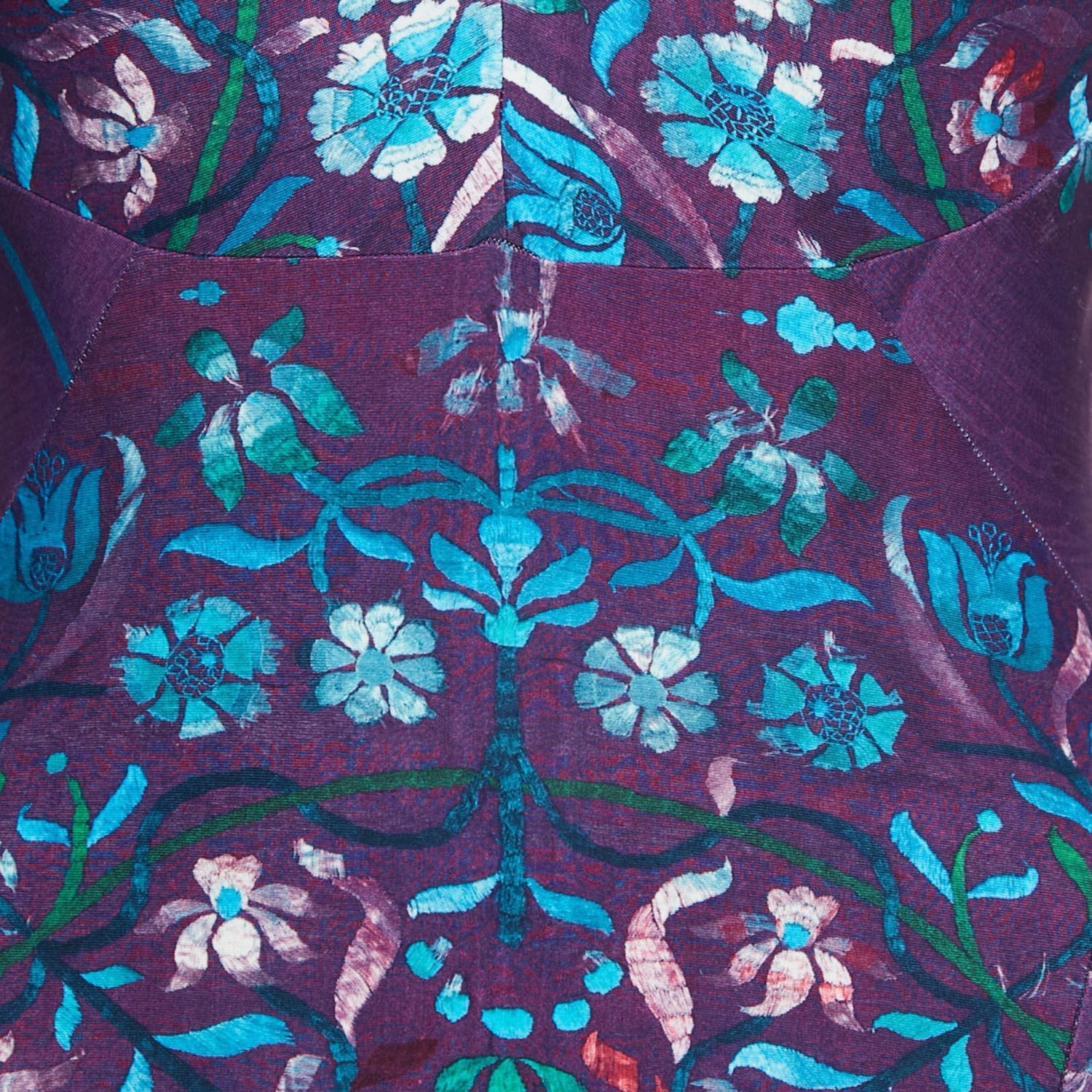 Women's Purple Floral Print Jersey V-Neck Mini Dress
