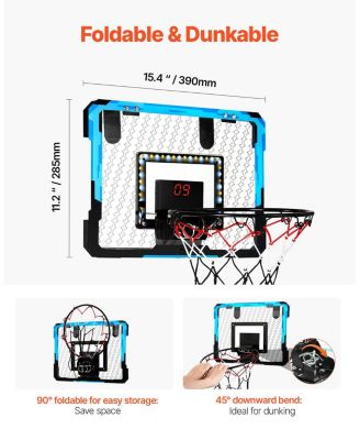 Kids Basketball Hoop, Over-the-Door Mini Basketball Goal with Electronic Scoreboard and LED Light for Ages 3+