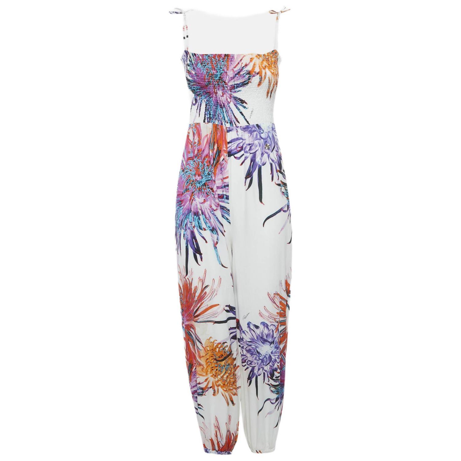 Women's Floral Print Cotton Smock Detail Jumpsuit