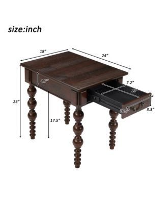 Vintage Solid Wood End Table Narrow Sofa Side Table with Drawer