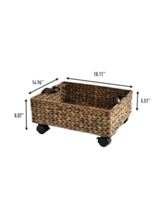 Adaline 18.11" Classic Farmhouse Hand-Woven Hyacinth Rectangular Underbed Storage Bin with Wheels and Handles