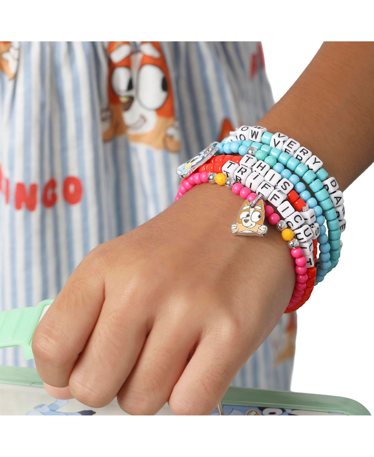 Bluey Pink & Teal Beaded Bracelet Set with Character Charms - 6 Pack