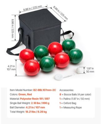  Bocce Ball Set 107 mm with 8 Resin Balls and Carrying Bag
