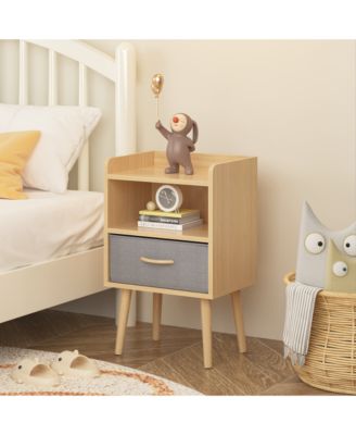 Collapsible Fabric Drawer Nightstand 2-Tier Wood Storage Cabinet