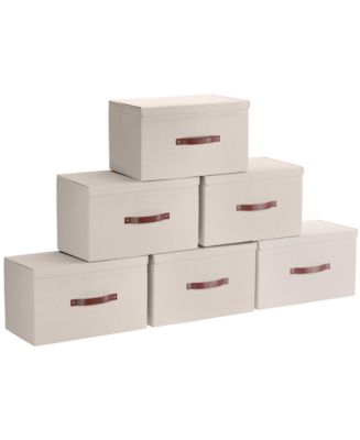 Ornavo Home 6 Pack Foldable Linen Storage Bin with Faux Leather Handles and Lid - Macy's