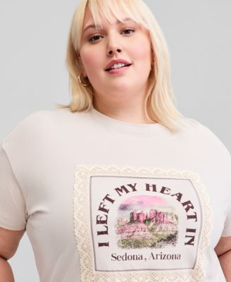 Trendy Plus Size Lace-Trim Graphic Print Cotton T-Shirt
