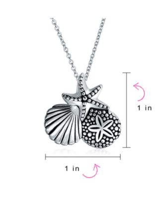 Nautical Beach Charm Sandollar Starfish Seashell Pendant Necklace & Earrings Set Sterling Silver