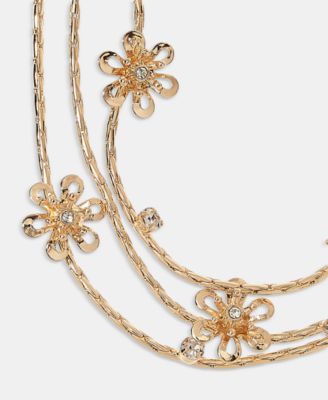 Gold-Tone Crystal Flower Layered Necklace, 16" + 3" extender