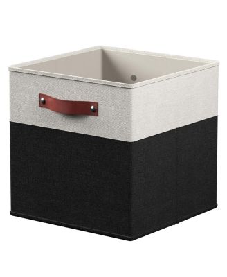 6 Pack Linen Fabric Kallax Storage Cube Bin with Faux Leather Handles