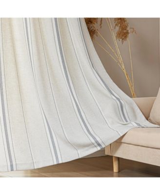 Linen Blend Geometric Striped Room Darkening Curtains Pair