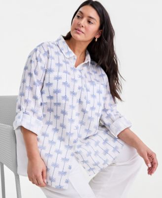 Plus Size King Street Palm Roll-Tab Shirt