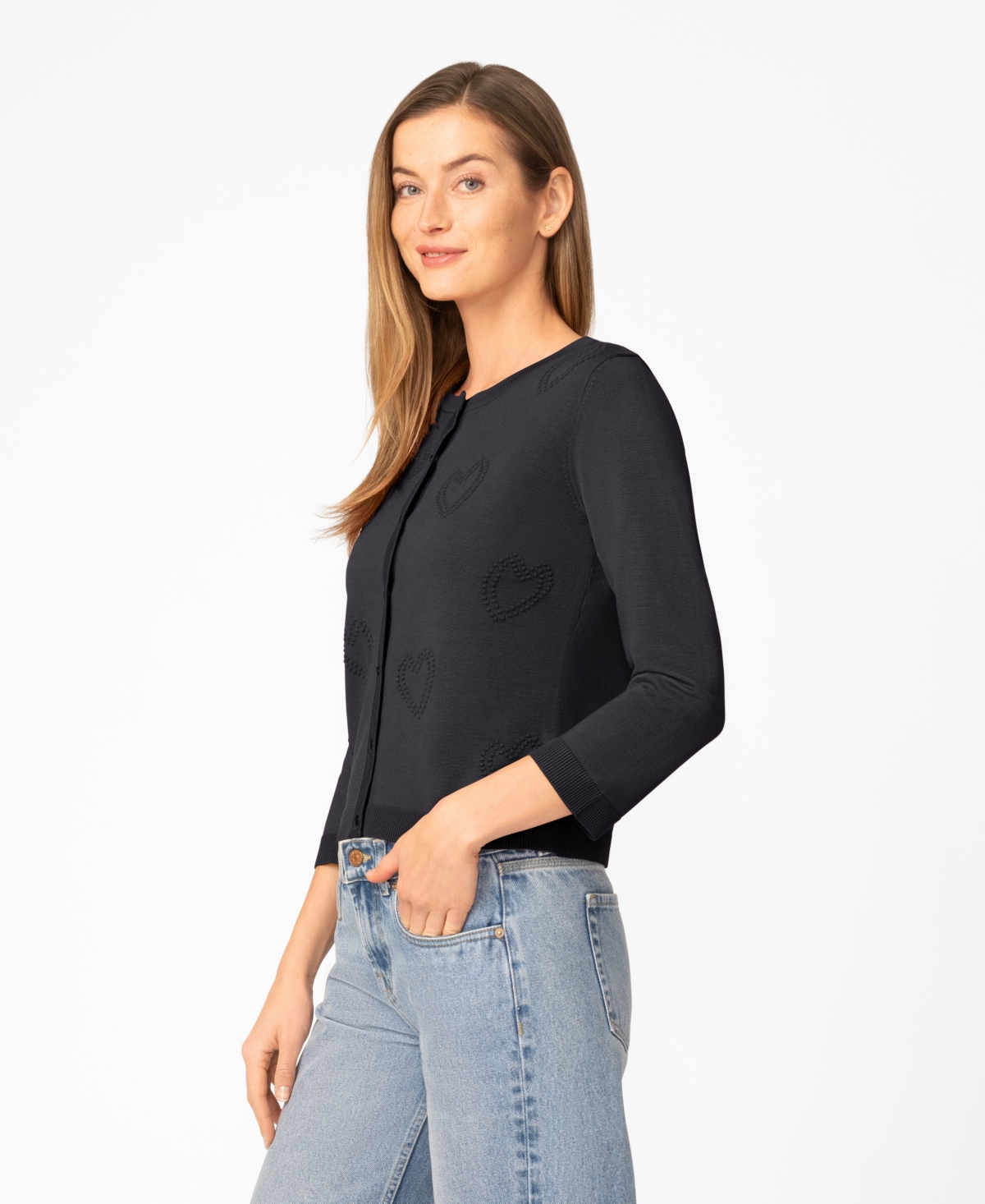 Melissa Paige Women's Heart Stitch Button Cardigan Sweater