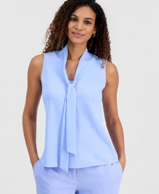 Women's Solid Sleeveless Tie-Neck Blouse
