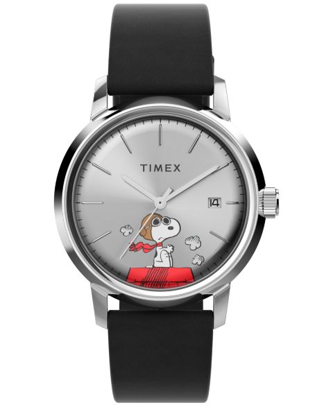 Мужские часы Timex Automatic Black Leather Watch, 40mm