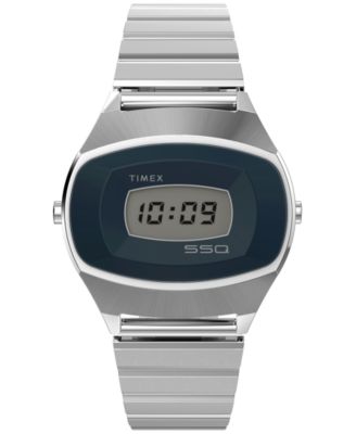 Men's Quartz Digital Silver-Tone Stainless Steel Watch, 38mm
