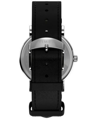 Unisex Quartz Analog Black Leather Watch, 38mm
