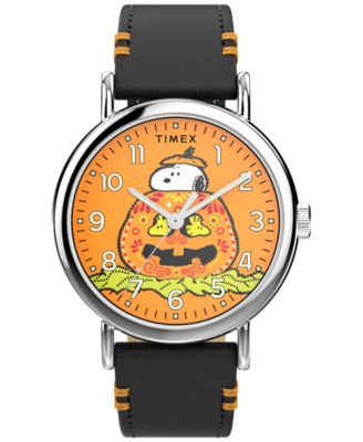 Men's Quartz Analog Black Leather Watch, 40mm