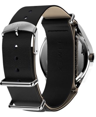 Men's Quartz Analog Black Leather Watch, 39mm