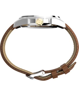 Men's Quartz Analog Brown Leather Watch, 45mm