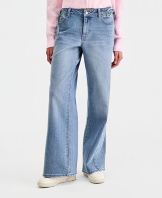 Juniors' Side Tie Wide-Leg Jeans
