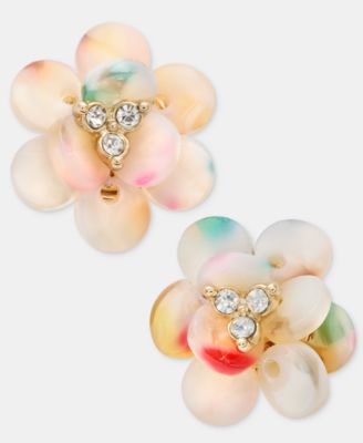 Gold-Tone Mixed Color Flower Stud Earrings