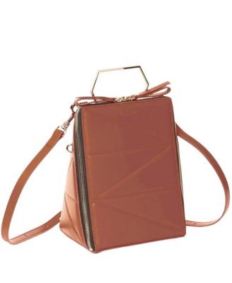 Leather Convertible Backpack Purse Crossbody Bag with Gold Handle
